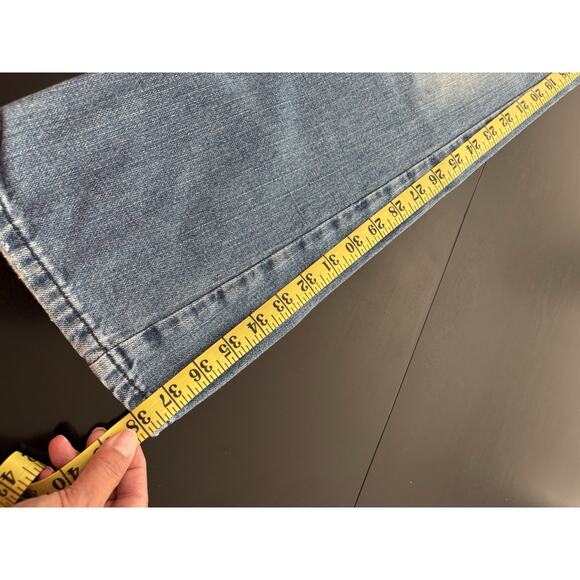 VTG 90s Y2K Grunge American Eagle Outfitters Womens Med Wash Wide Leg Jeans Sz 0 - Picture 4 of 12